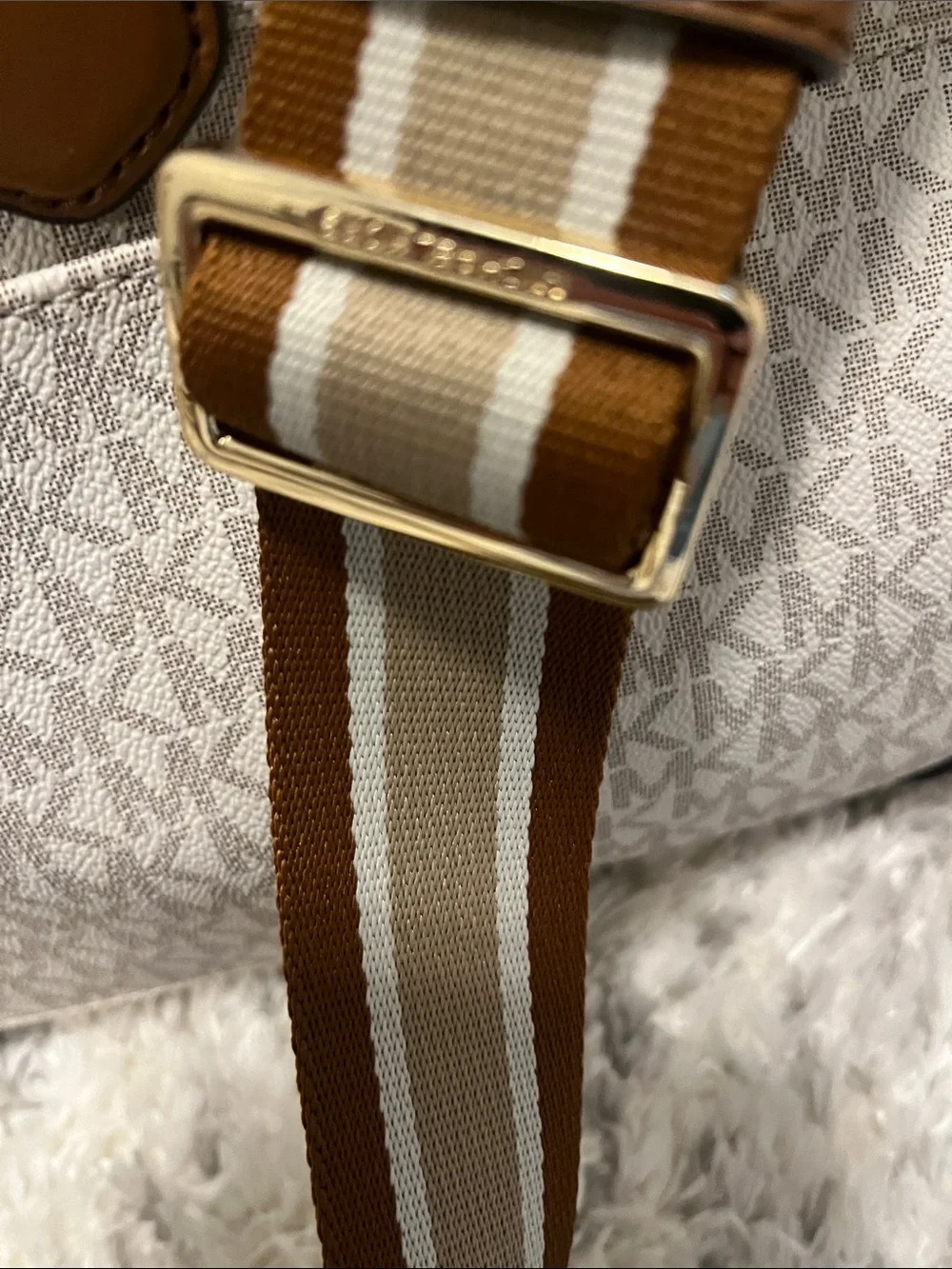 Michael Kors Cream and Brown Signature Travel Duffel